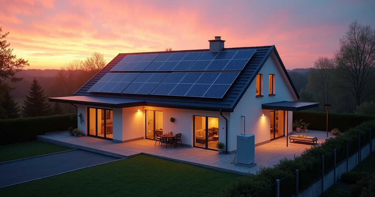 Painéis solares instalados em telhado de residência