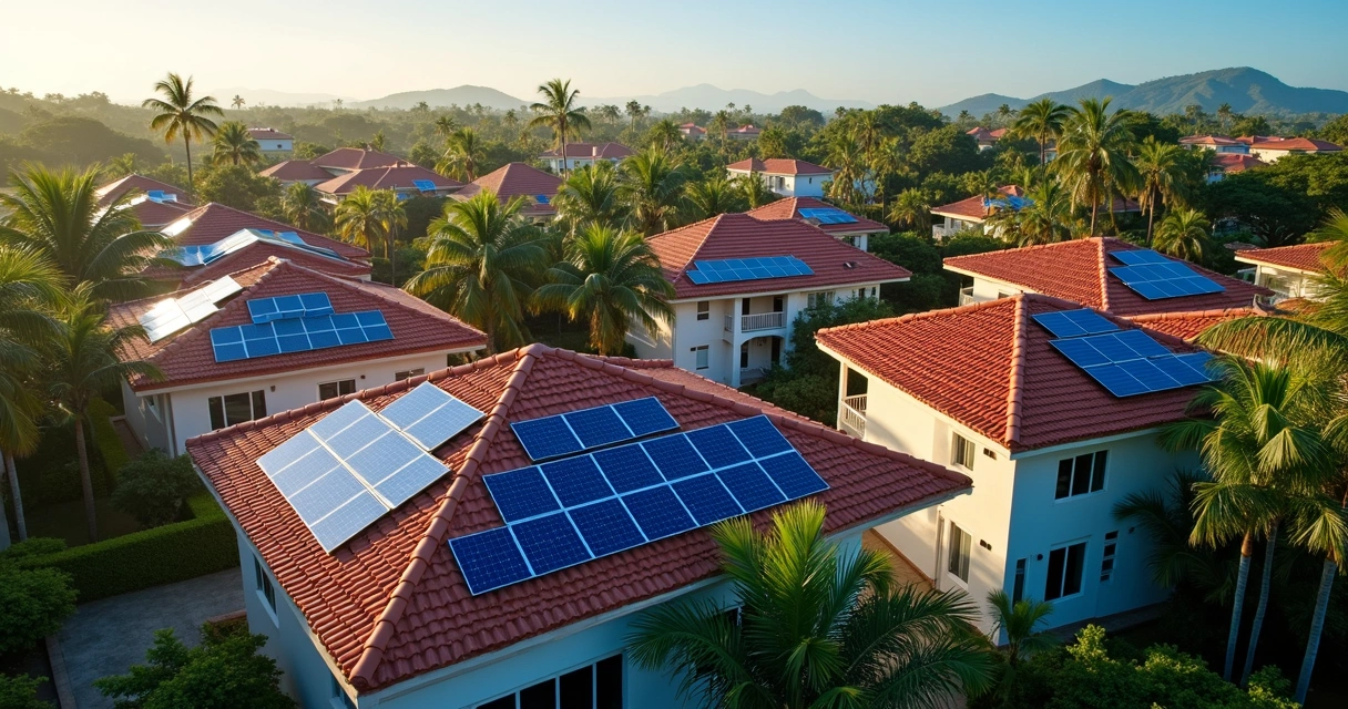 Painéis solares instalados no telhado de casa 