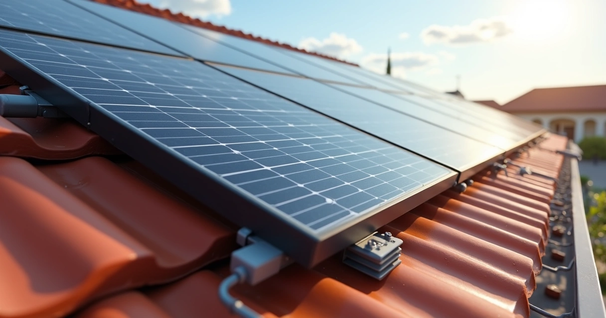 Painéis solares em telhado com microinversores acoplados 