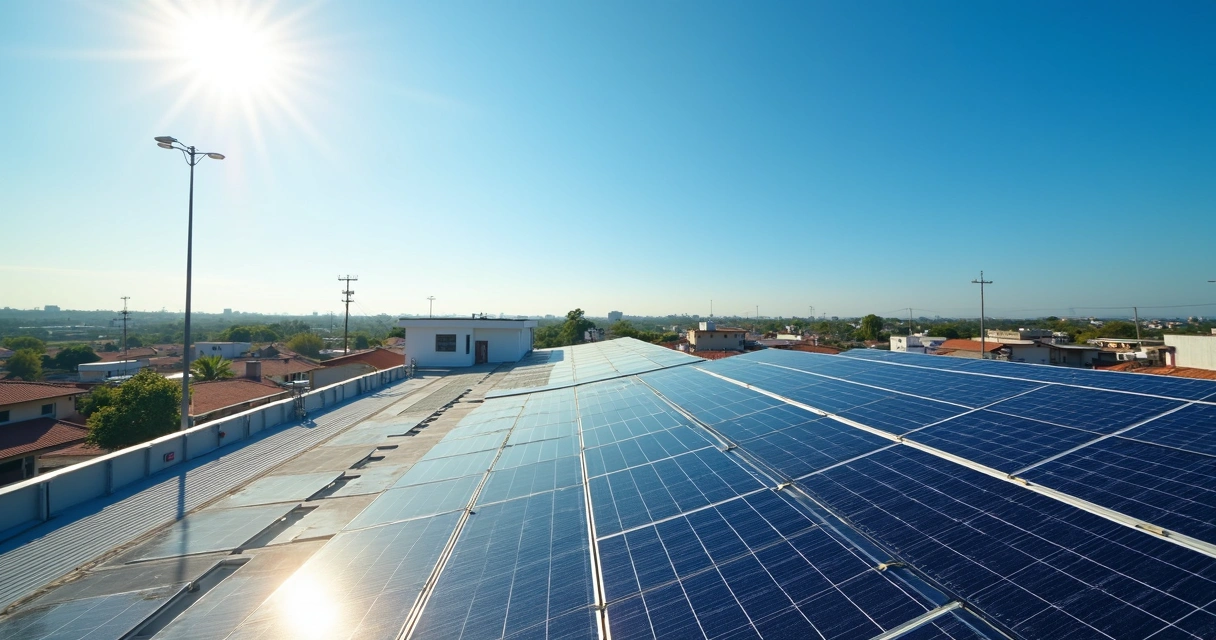 Painéis solares instalados no telhado de uma empresa em Pernambuco