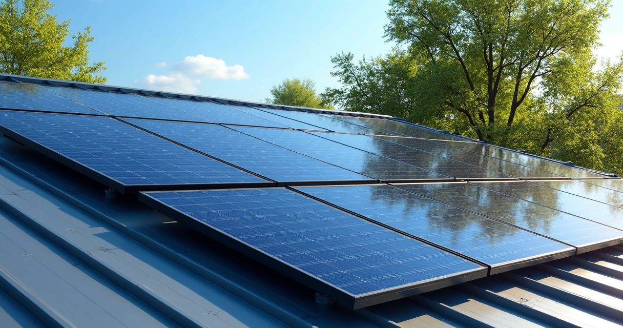 Placas solares em telhado metálico residencial 
