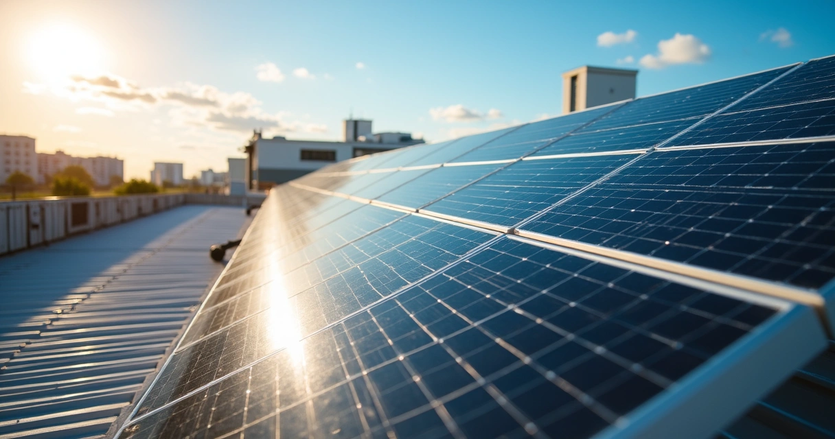 Painéis solares instalados em um telhado de empresa em Pernambuco 