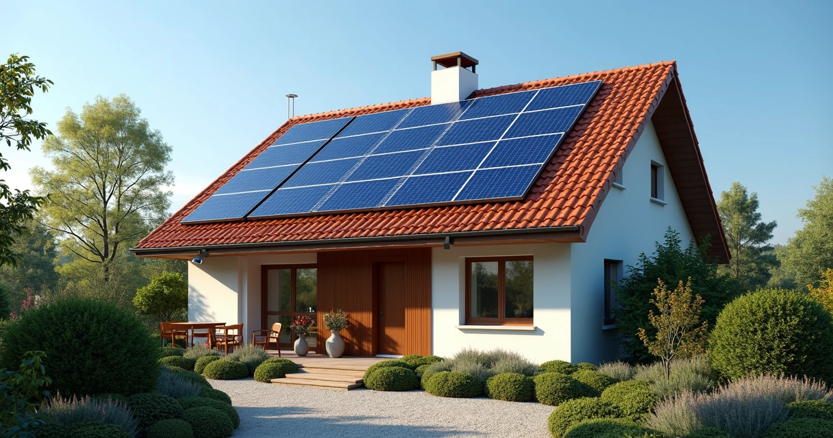 Telhado residencial com painéis solares instalados 