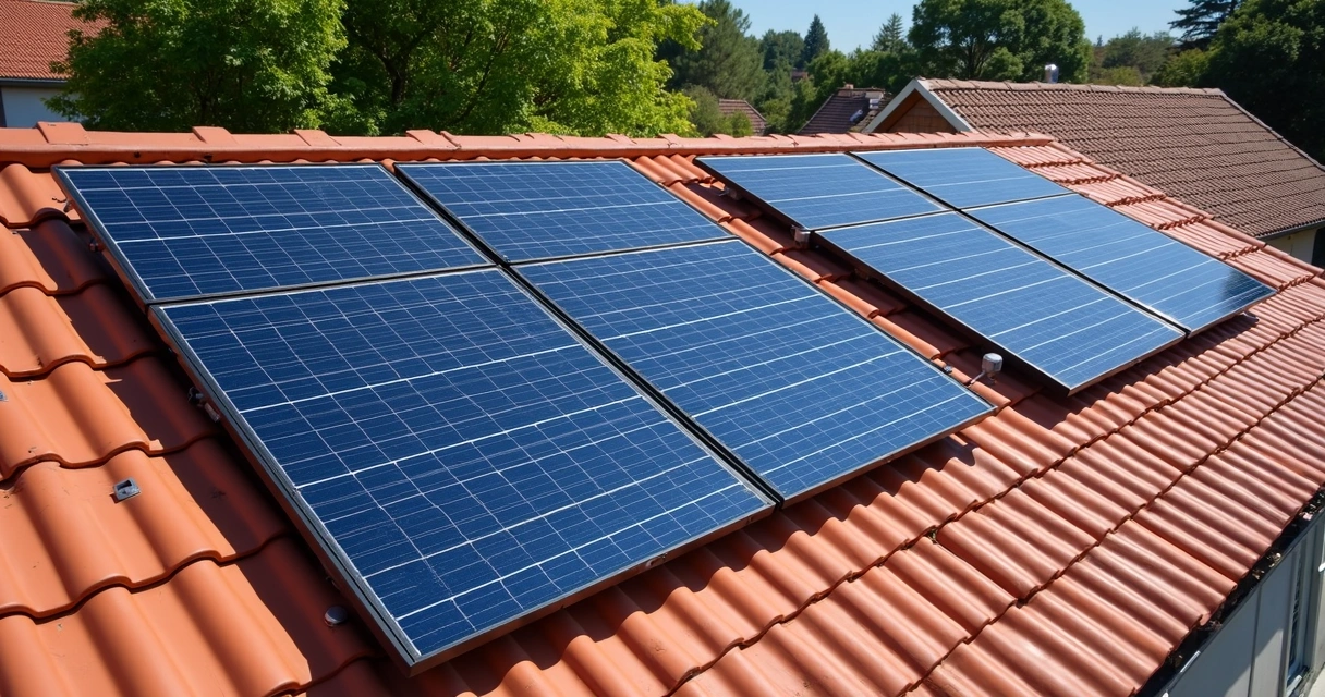 Painéis solares instalados em telhado residencial
