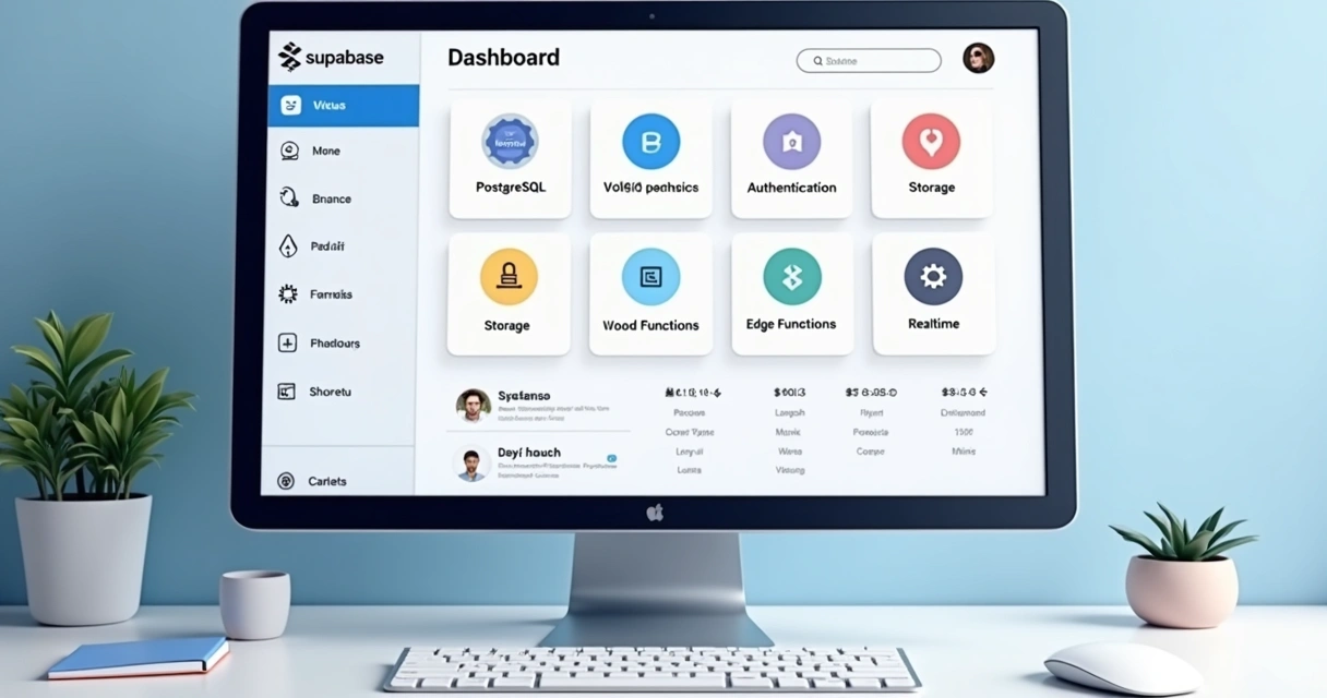 Painel do Supabase mostrando recursos principais, como banco de dados, autenticação e storage.