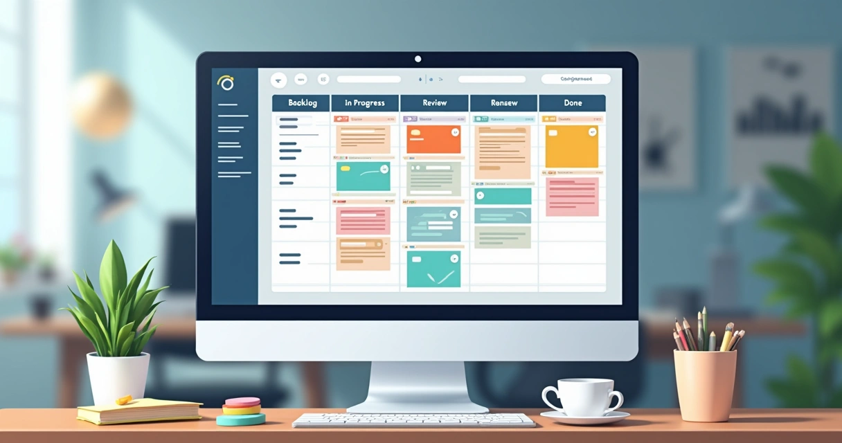 Painel de tarefas ágil no MS Project em tela de computador 