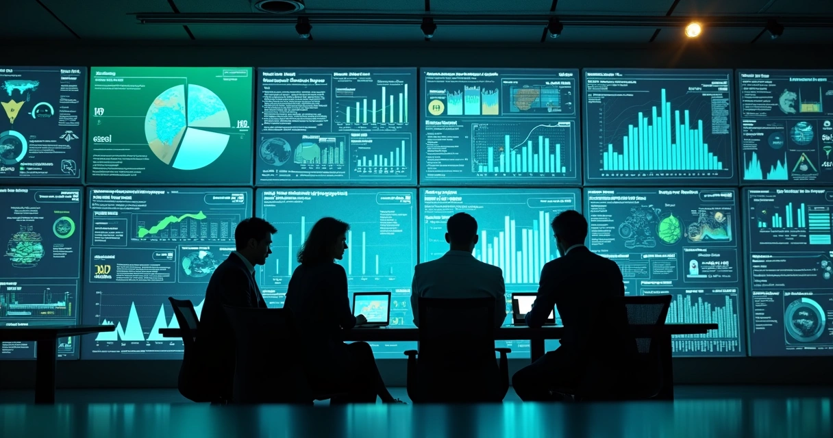 Painel digital mostrando KPIs e gráficos de cobrança e tecnologia financeira 