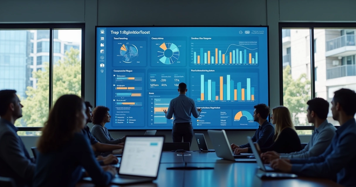 Painel digital mostrando dados comportamentais e agenda de reuniões de equipe
