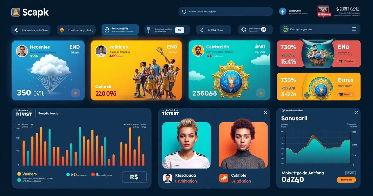 Painel digital com diversos temas de previsão em destaque 