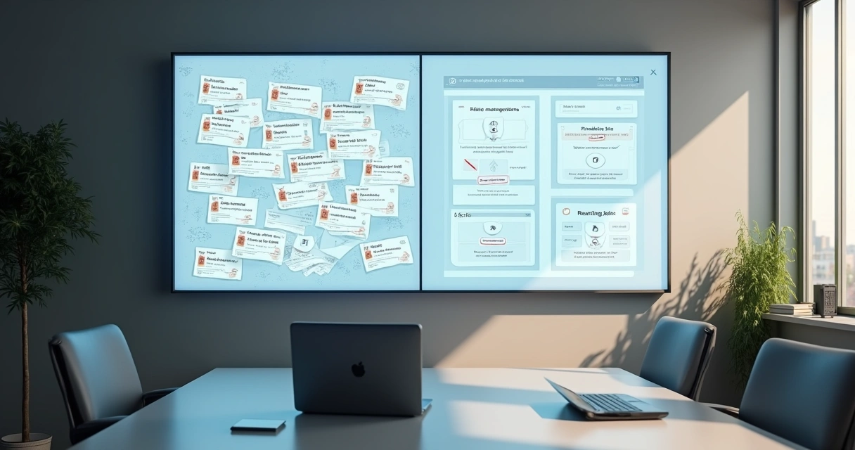 Painel digital de TI comparando suporte interno com integrações de ferramentas 