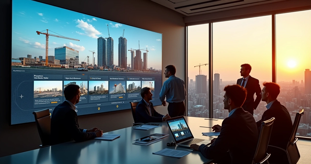Painel digital com sequência de imagens time-lapse de obras em construção 