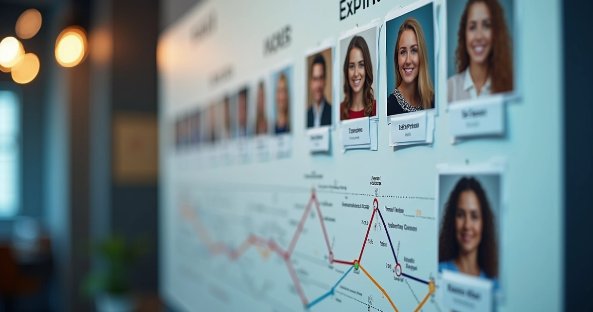 Painel visual com trajetórias e progresso de diferentes membros de equipe