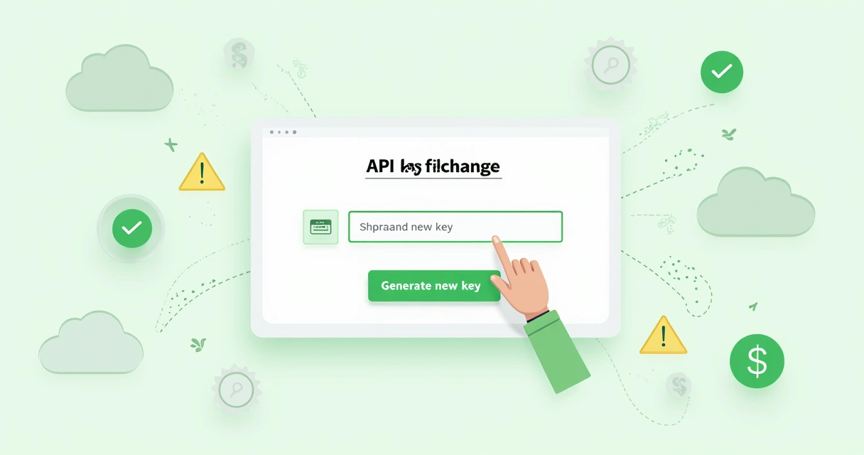 Painel digital com opção de trocar chave API em destaque e botões claros 