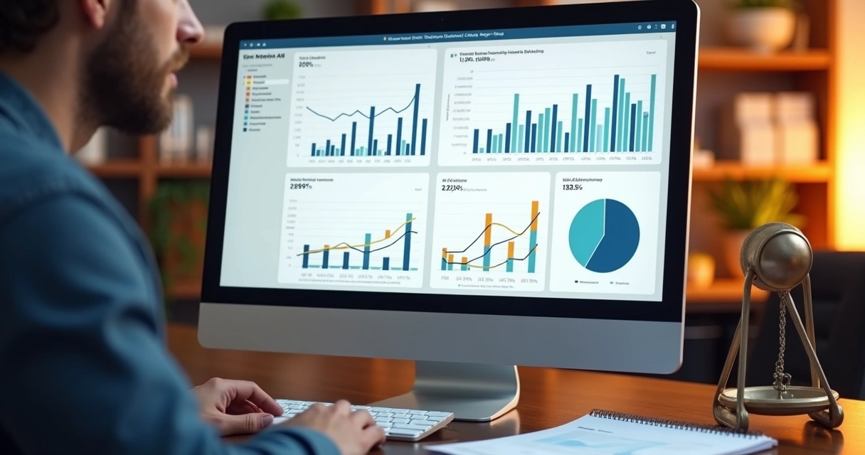 Painel unificado com gráficos de desempenho e múltiplas contas de anúncios Google e Meta lado a lado 