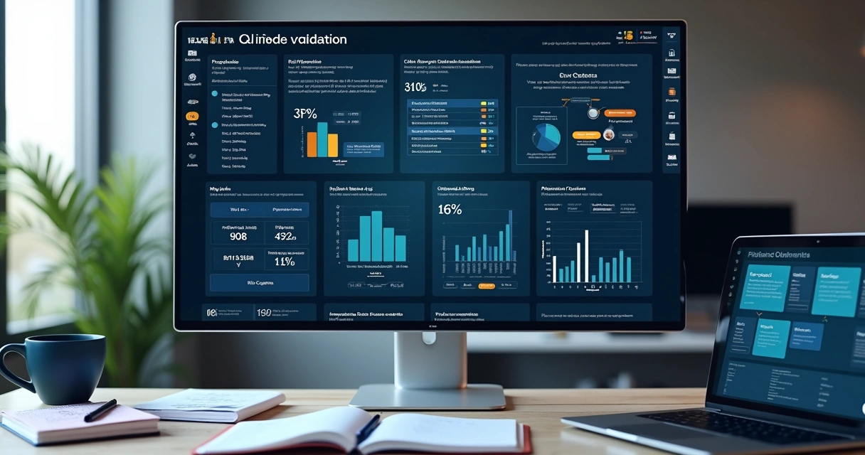 Painel visual de avaliação de modelo de IA com métricas e exemplos de respostas 