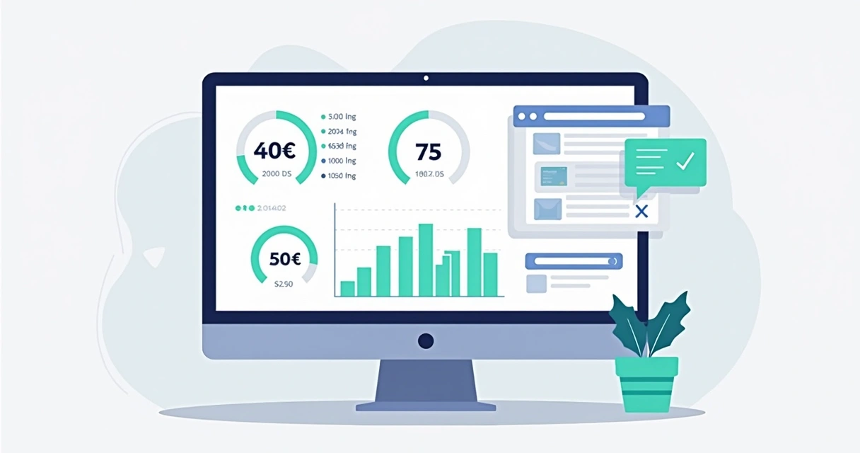 Painel de métricas de velocidade em uma landing page SaaS 