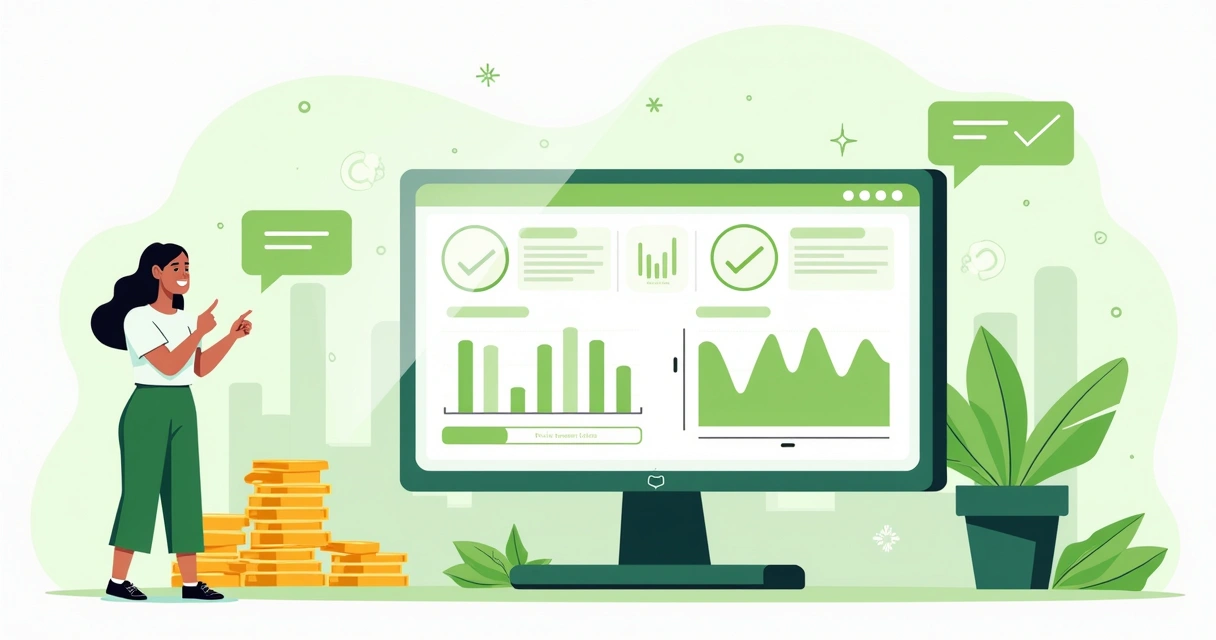 Ilustração de painel de vendas digital com destaques para taxas de aprovação e checkout transparente 