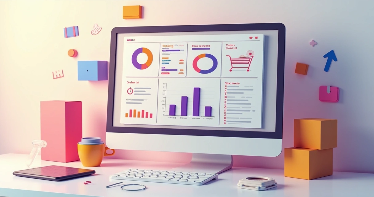 Painel de vendas online mostrando gráficos e pedidos