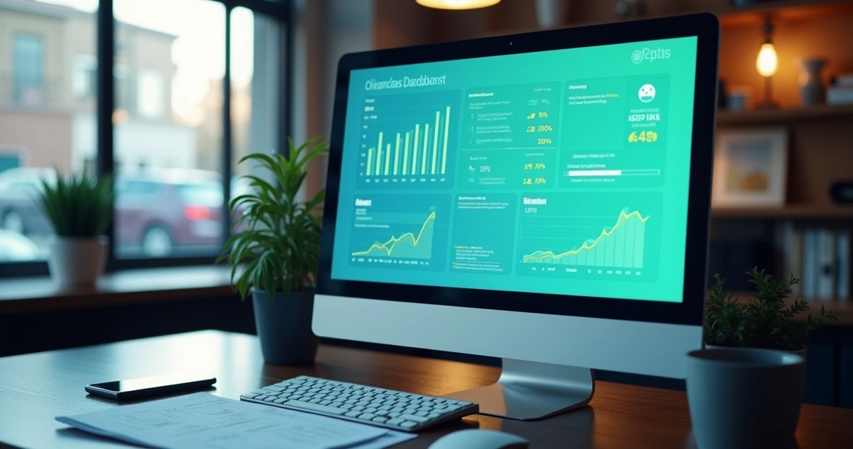 Painel digital com vendas, estoque e ordens de serviço