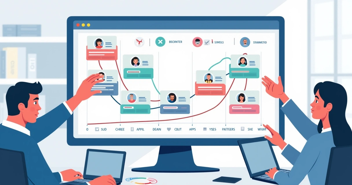 Painel visual de CRM com funil de vendas colorido 