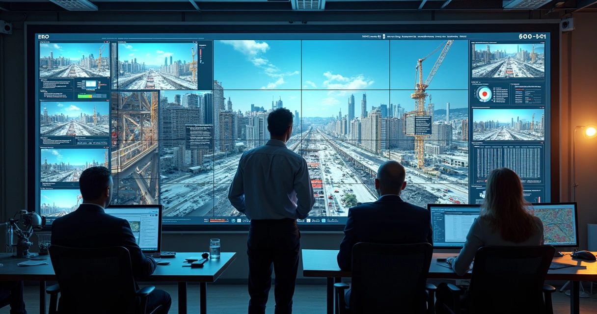 Painel visual com múltiplas imagens de obras em tempo real 