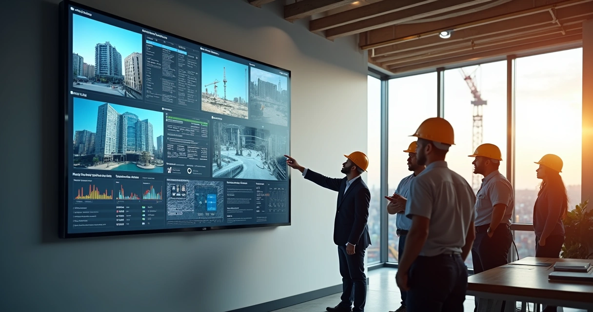 Painel visual digital em canteiro de obras