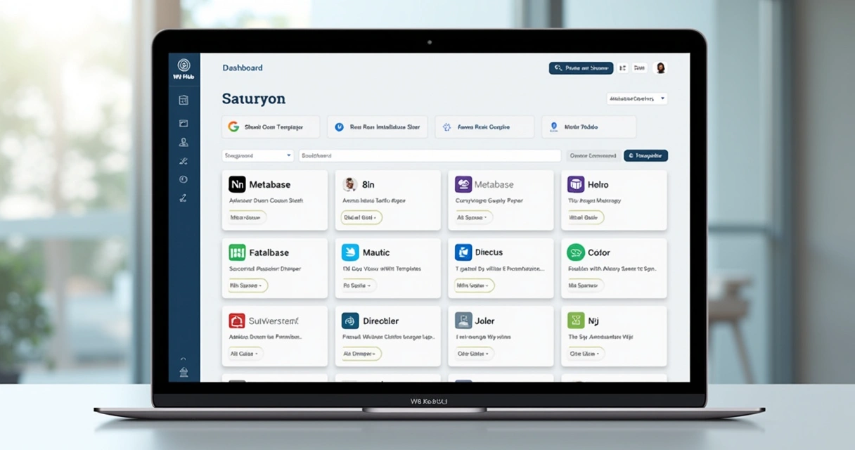 Painel da W8 Hub com templates de ferramentas open source disponíveis. 