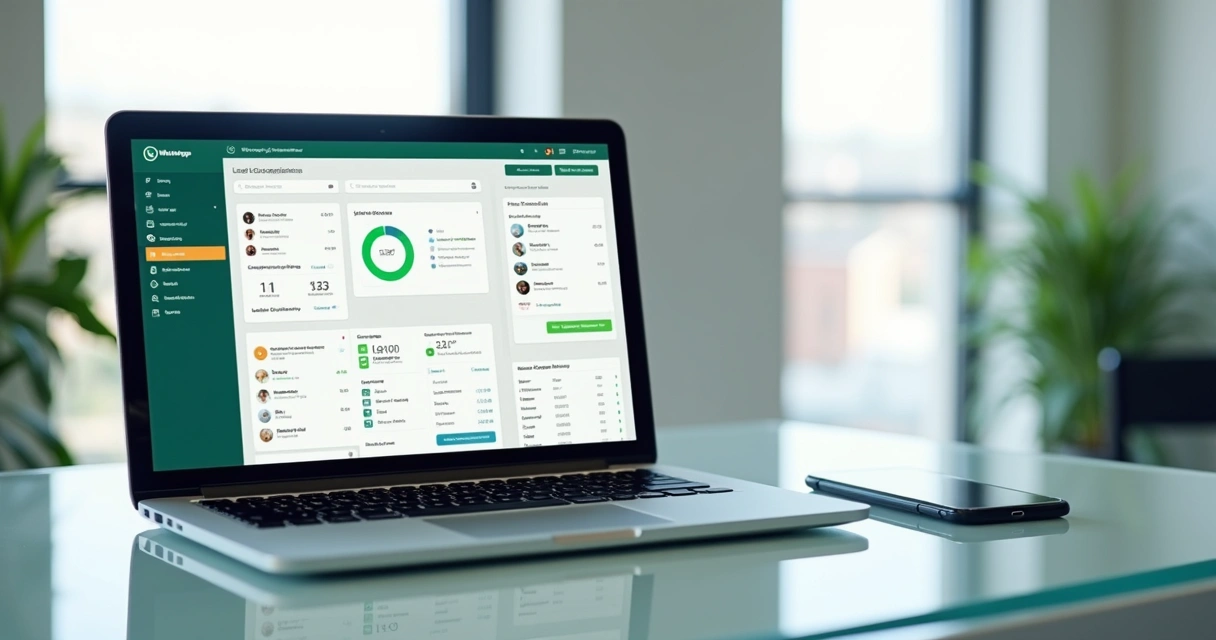 Painel de gestão com conversa comercial e indicadores de dados 
