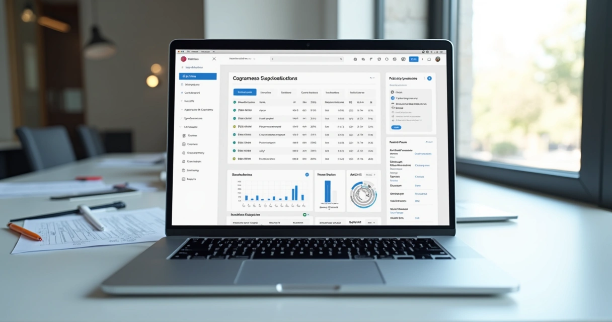 Painel na tela de notebook mostrando integração white label de notas fiscais 