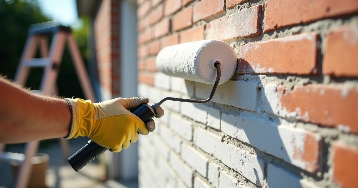 Applying masonry primer on exterior brick 