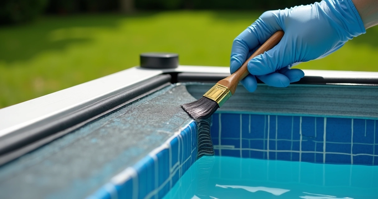 Close view of painter brushing pool enclosure frame