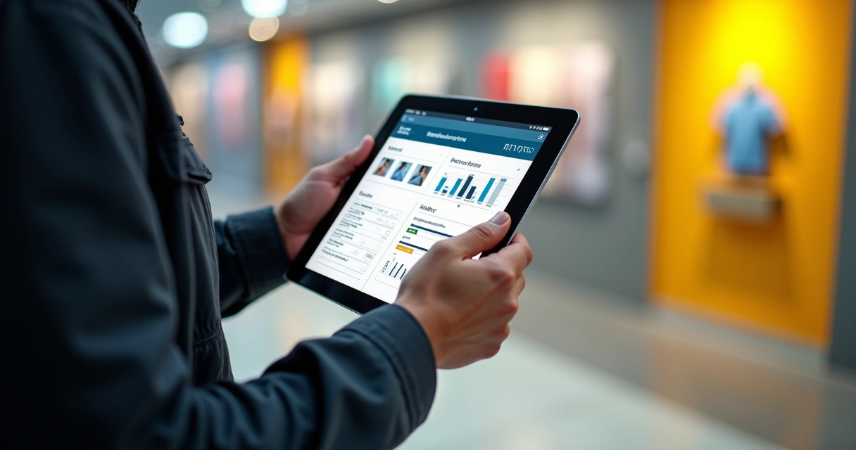 Tablet displaying digital painting progress report for a retail store