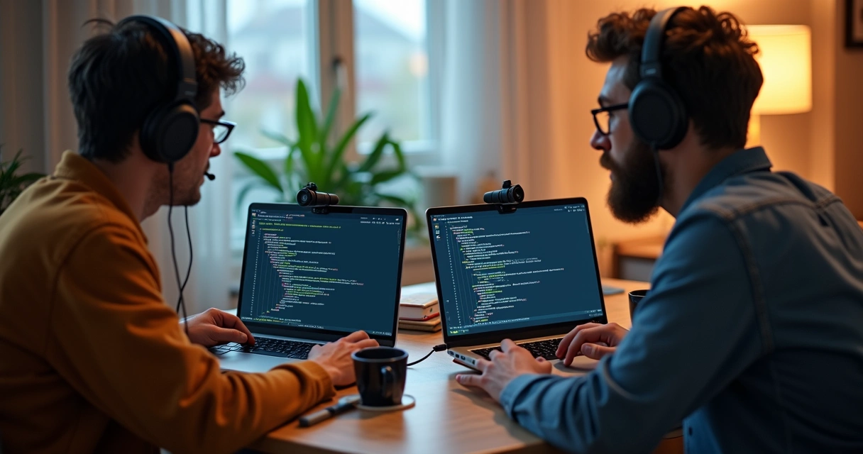 Remote pair programming session on video call