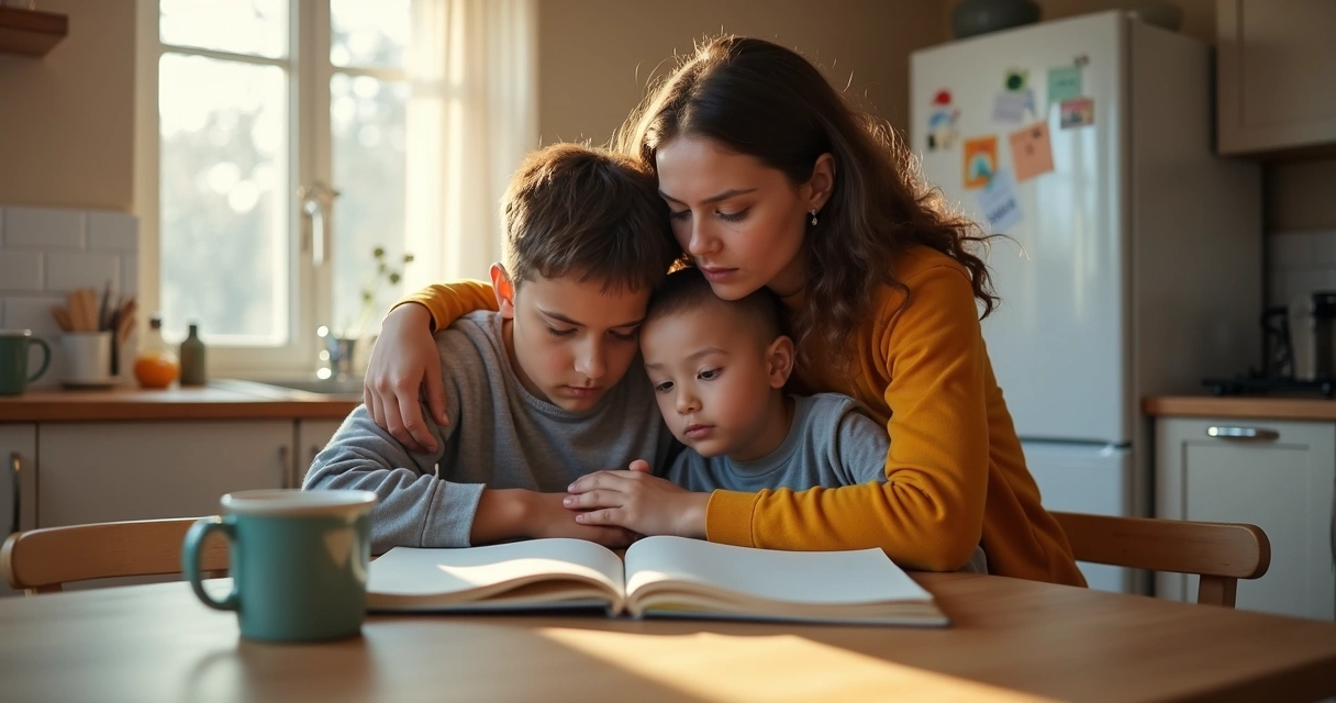 Pais acolhendo filho após discussão familiar.