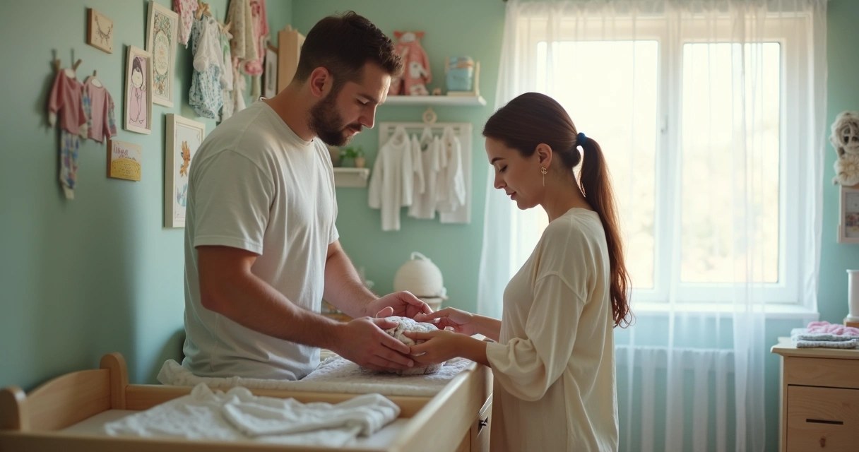 Pais dividindo tarefas do bebê em casa 