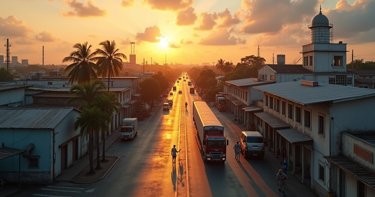 Vista de área industrial em Recife, com prédios modernos e pequenas fábricas