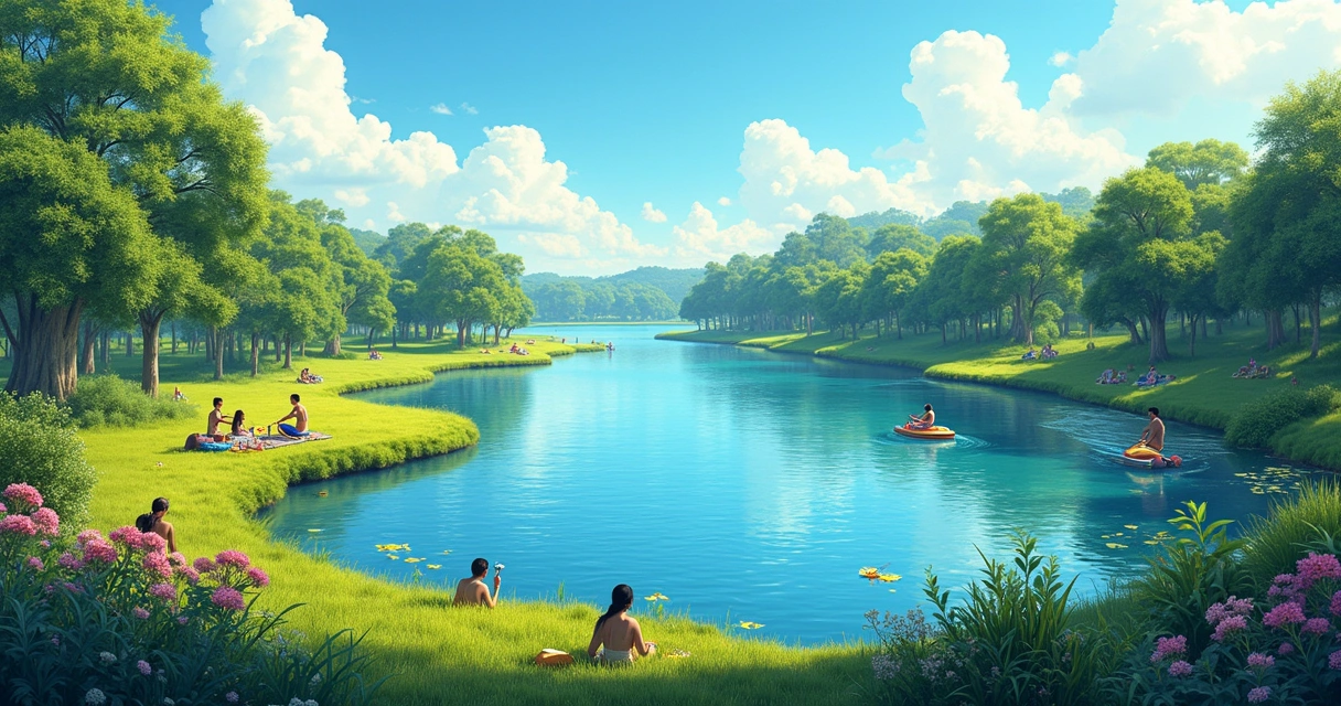 Paisagem em Três Lagoas com Lagoa Maior, Rio Sucuriú e Parque Senador Ramez Tebet, transmitindo diversão e natureza.