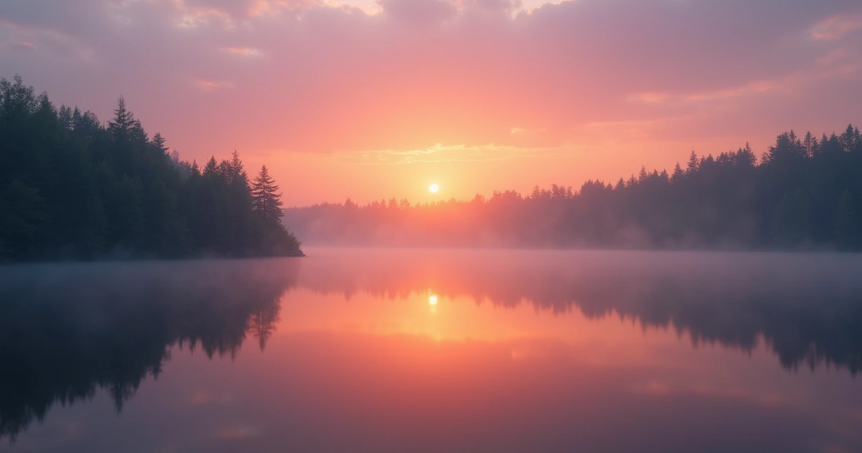 Paisaje tranquilo de naturaleza con lago y árboles al atardecer