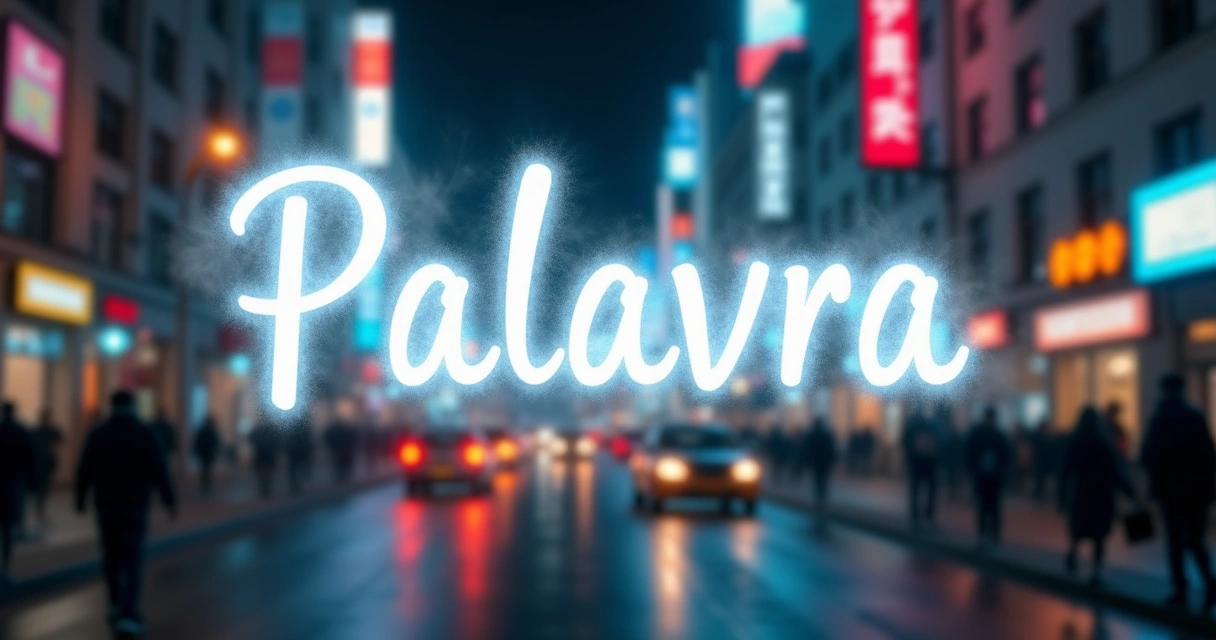 Palavra escrita em névoa no meio do barulho de uma cidade noturna 