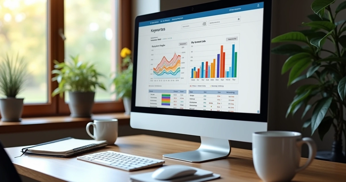 Tela com análise de palavras-chave e gráficos 