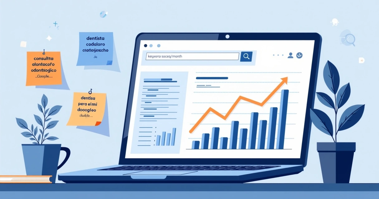 Tela com palavras-chave em destaque e gráficos de buscas mensais