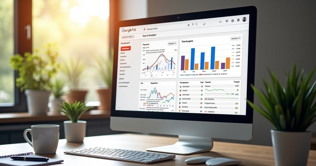 Palavras-chave de Google Ads em tela de computador 