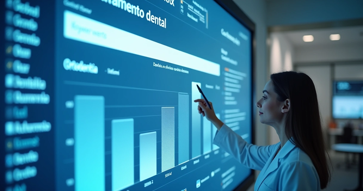 Painel digital exibindo palavras-chave para anúncios de odontologia 