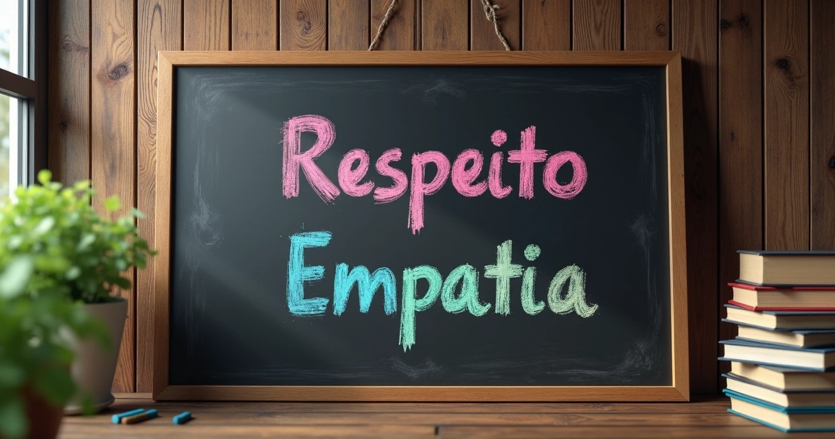 Palavras respeito e empatia escritas em quadro 