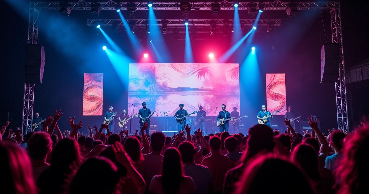 Show ao vivo com banda em palco iluminado na Bahia 