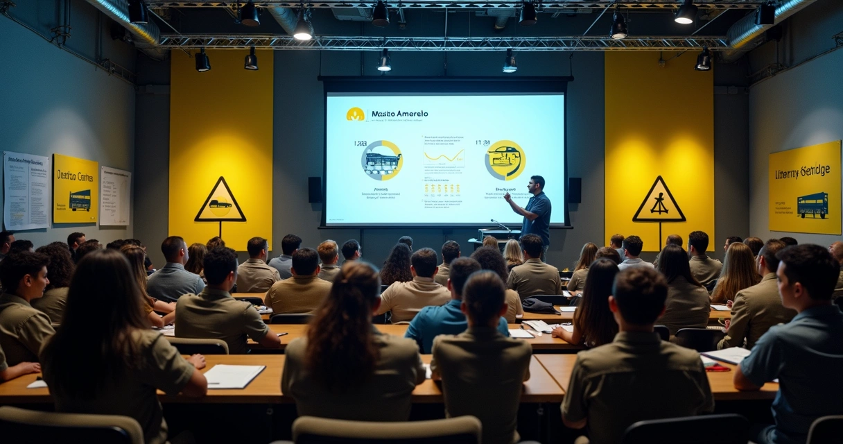Palestra sobre segurança no trânsito com trabalhadores de indústria 