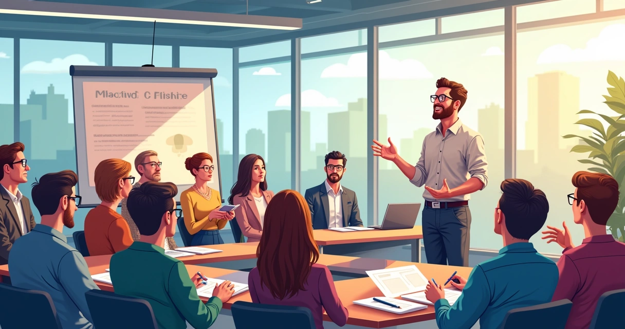 Palestrante falando para um público atento 