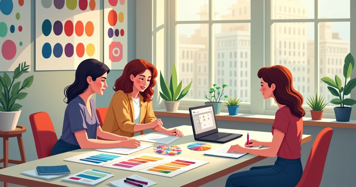 Paleta de cores corporativa com diferentes tons organizados em círculos numerados 