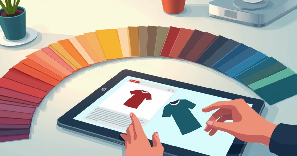 Paleta de cores para estamparia digital com amostras de tons vibrantes, neutros e pastéis