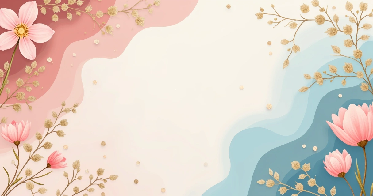 Paleta de cores suaves com tons de rosa, dourado e azul claro dispostas lado a lado 